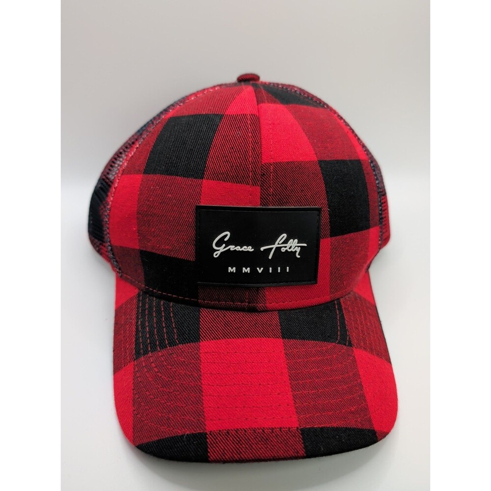 Grace Folly Truckers Plaid Hat Red 6 Panel Snapback Unisex Adjustable Mesh Back